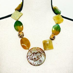 Vintage 80s Chunky Colored Stone Necklace w/Rabbits, Frogs